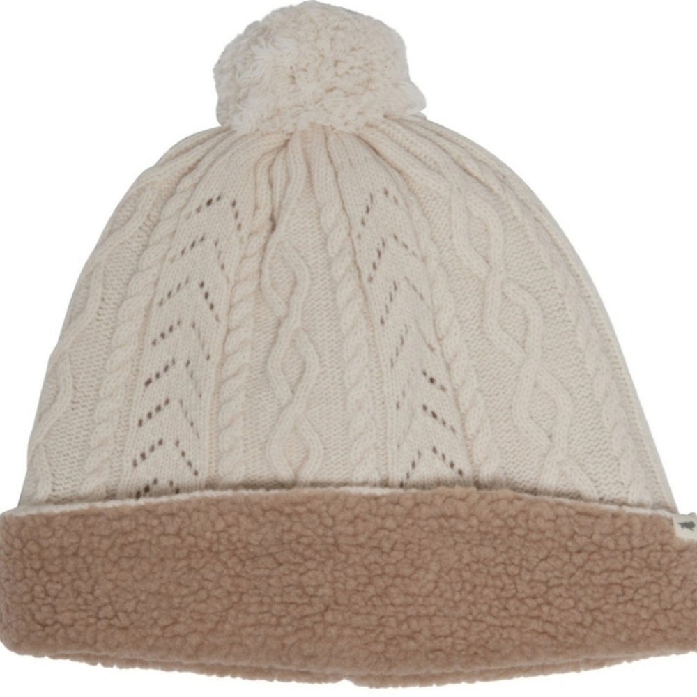 Toad & Co Flurrie Knit Beanie Winter Hat Fleece Lined Egret Tan White OS NWT - Picture 1 of 8